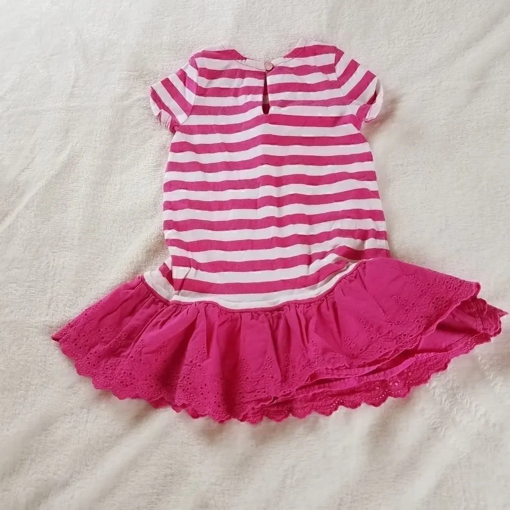 Ralph Lauren Pink Striped Eyelet Lace Trim Tee Dre